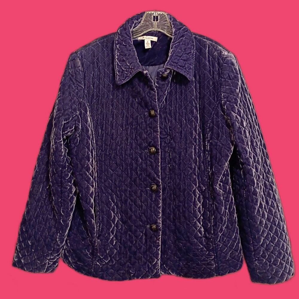 Purple Shimmery Velvet Quilted Jacket Barn Coat Women's 12 Preppy Old Money